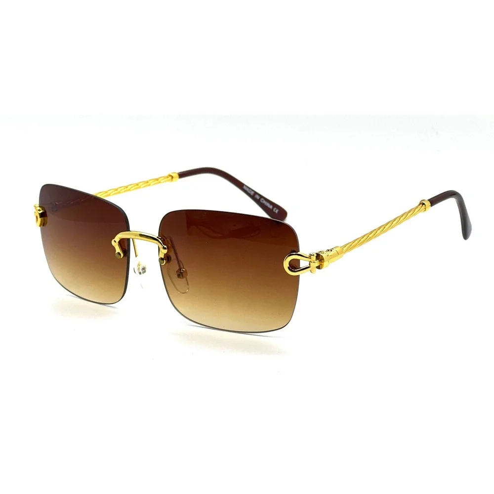 Mens Square Sunglasses Gold Twisted Metal Frame Brown‎ Gradient  Classy Shades